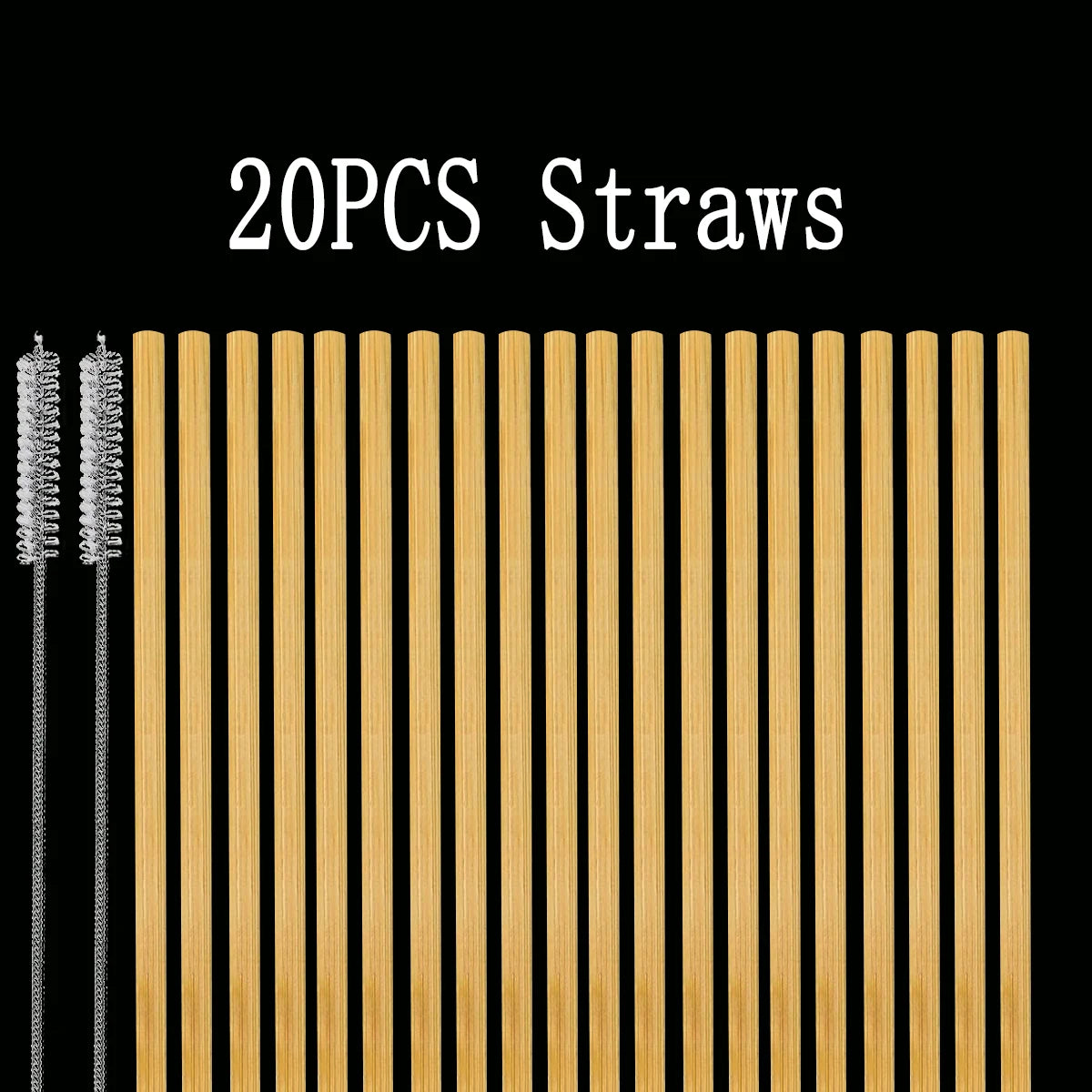 Natural Bamboo Drinking Straw 7.8" - Eco-Friendly Reusable Straws with Clean Brush (0.8x20cm)