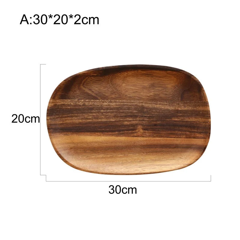 Solid Wood Dinner Plates - Irregular Oval Serving Tray for Fruit, Sushi, Tea & Home Decoration