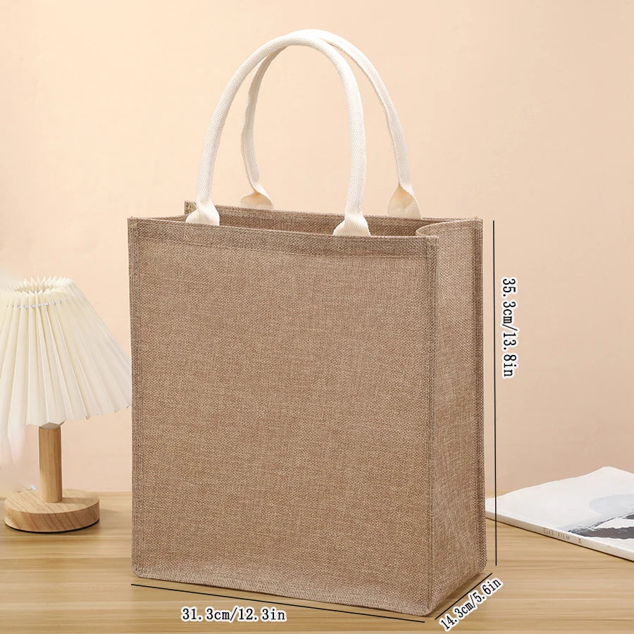 New Linen Tote Bag - Large Capacity Jute Shopping Bag & Travel Organizer with Imitation Linen Design