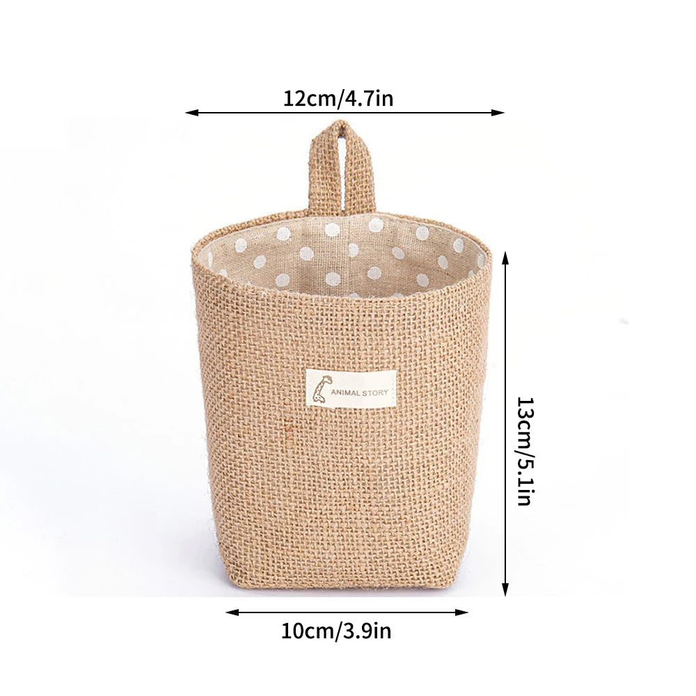 Nordic Style Small Hanging Wall Pocket Storage Basket - Cotton Linen Organizer for Cosmetics & Toys