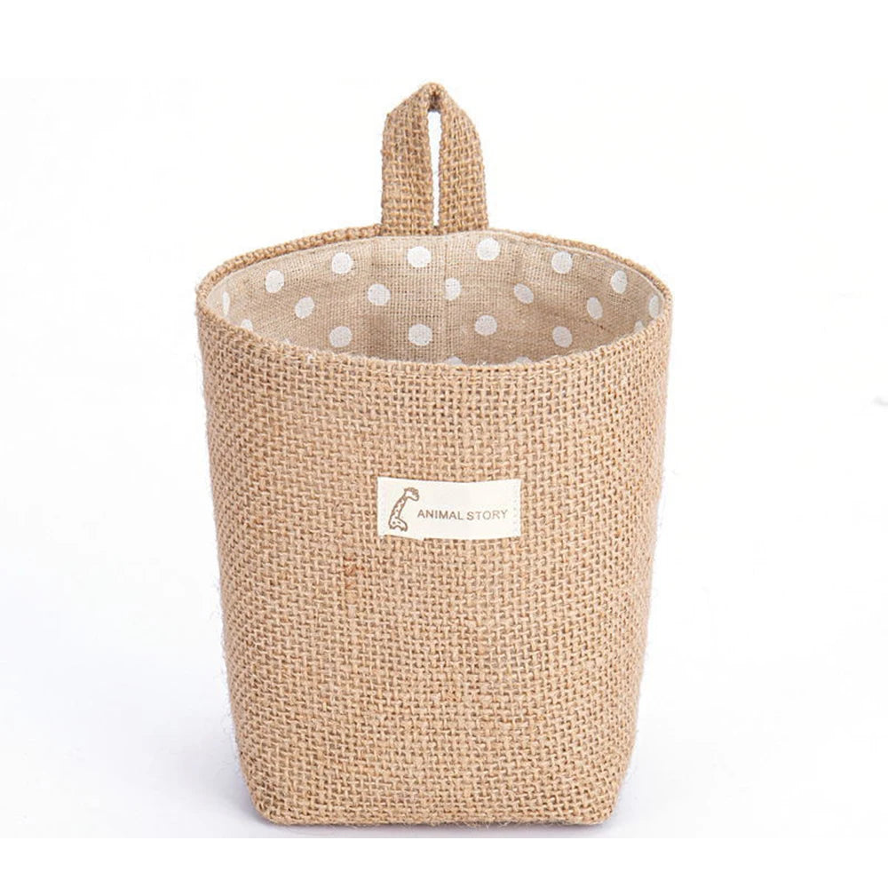 Nordic Style Small Hanging Wall Pocket Storage Basket - Cotton Linen Organizer for Cosmetics & Toys