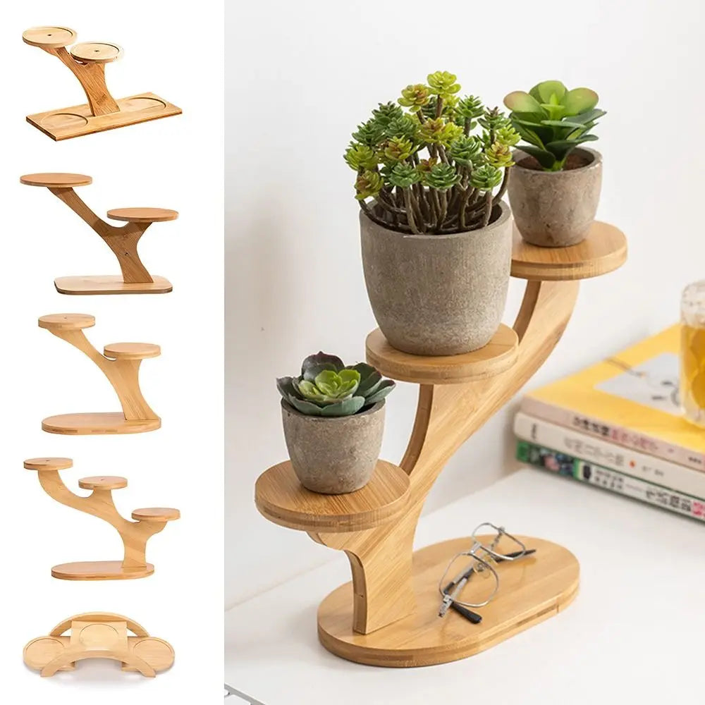 Bamboo Wood Flowerpot Tray - Multi-Layer Plants Stand Succulents Bonsai Organizer Desktop Ornament