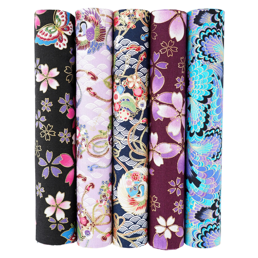 100% Cotton Fabric Bundle - 5 Different Designs for DIY Quilting, Sewing & Patchwork Crafts (50x50cm & 25x25cm)