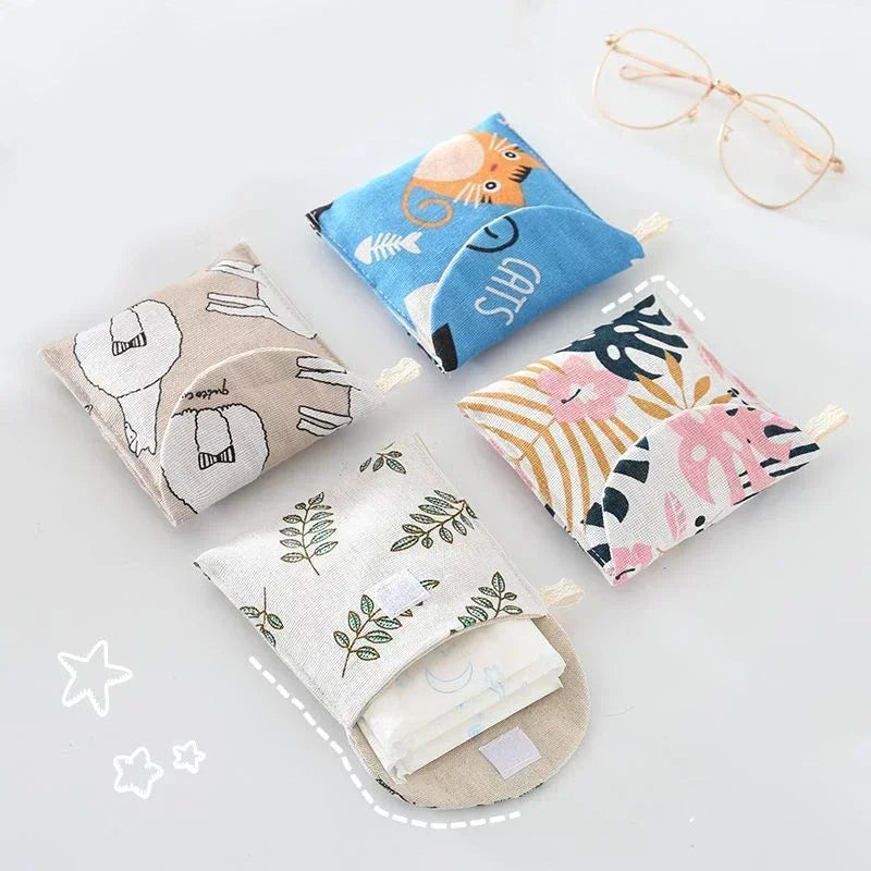 New Sanitary Pad Pouch - Mini Folding Women's Cute Bag for Napkin Storage & Organization (13x13cm)