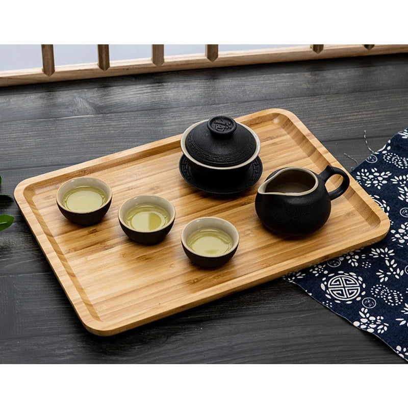 Simple Japanese Bamboo Tea Tray - Kitchen Storage Serving Tray for Dessert, Breakfast, Coffee & Food