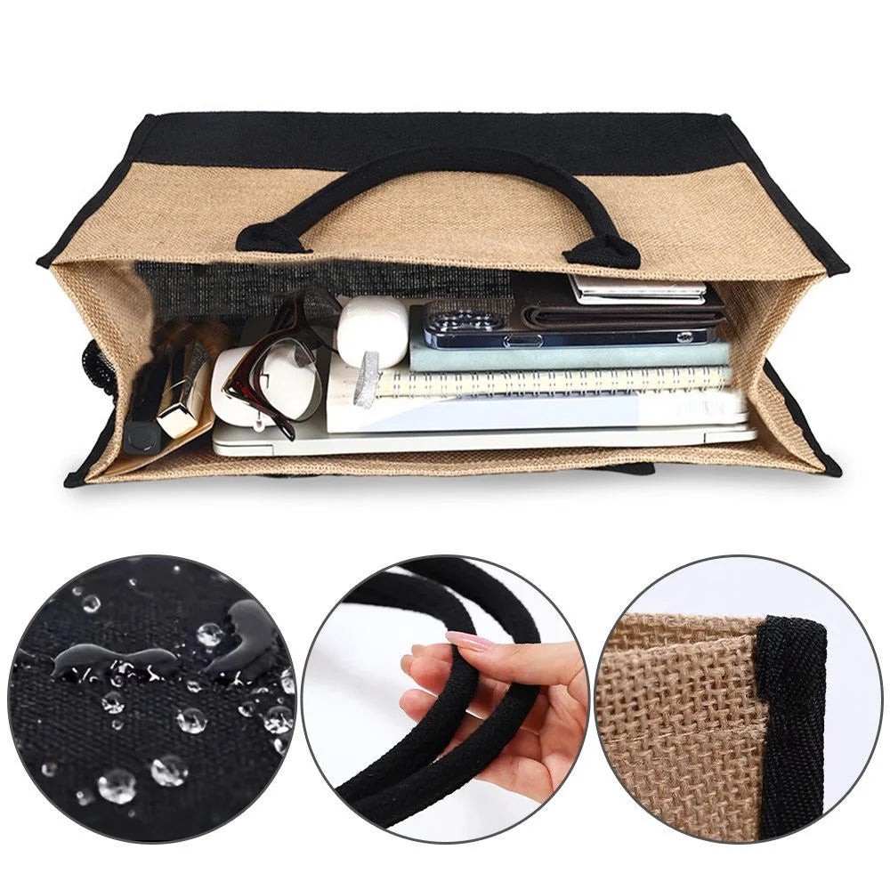 Shopping Bag Burlap Tote Bag - Lightweight Large Capacity Women's Grocery Organizer with Garland Letter Pattern