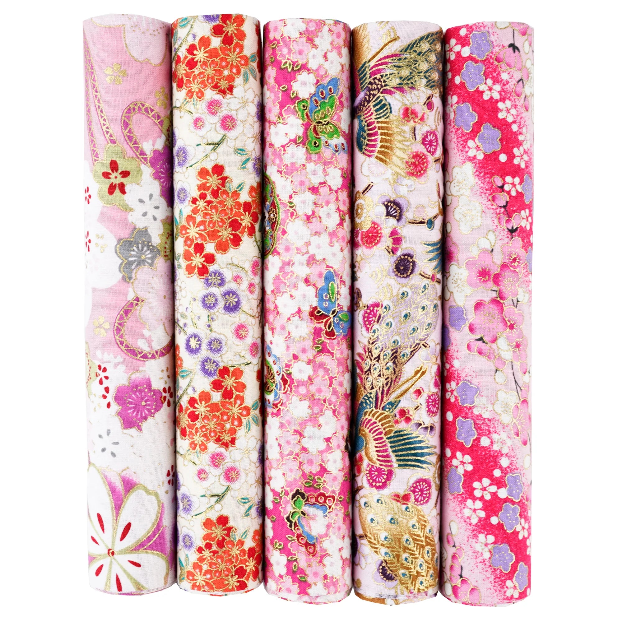 100% Cotton Fabric Bundle - 5 Different Designs for DIY Quilting, Sewing & Patchwork Crafts (50x50cm & 25x25cm)