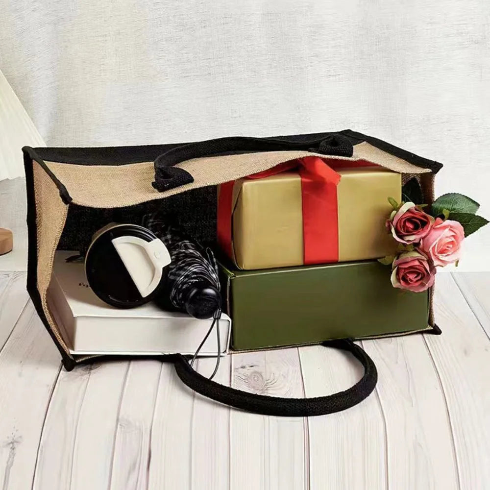 Shopping Bag Burlap Tote Bag - Lightweight Large Capacity Women's Grocery Organizer with Garland Letter Pattern