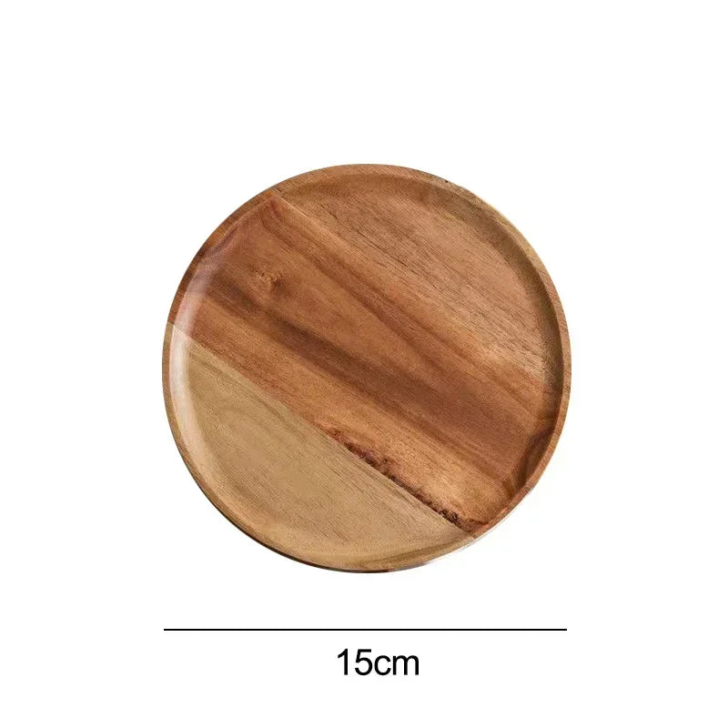Solid Wood Round Plate - Simple Japanese Style Design Decorative Serving Tray Large Capacity Food Dish