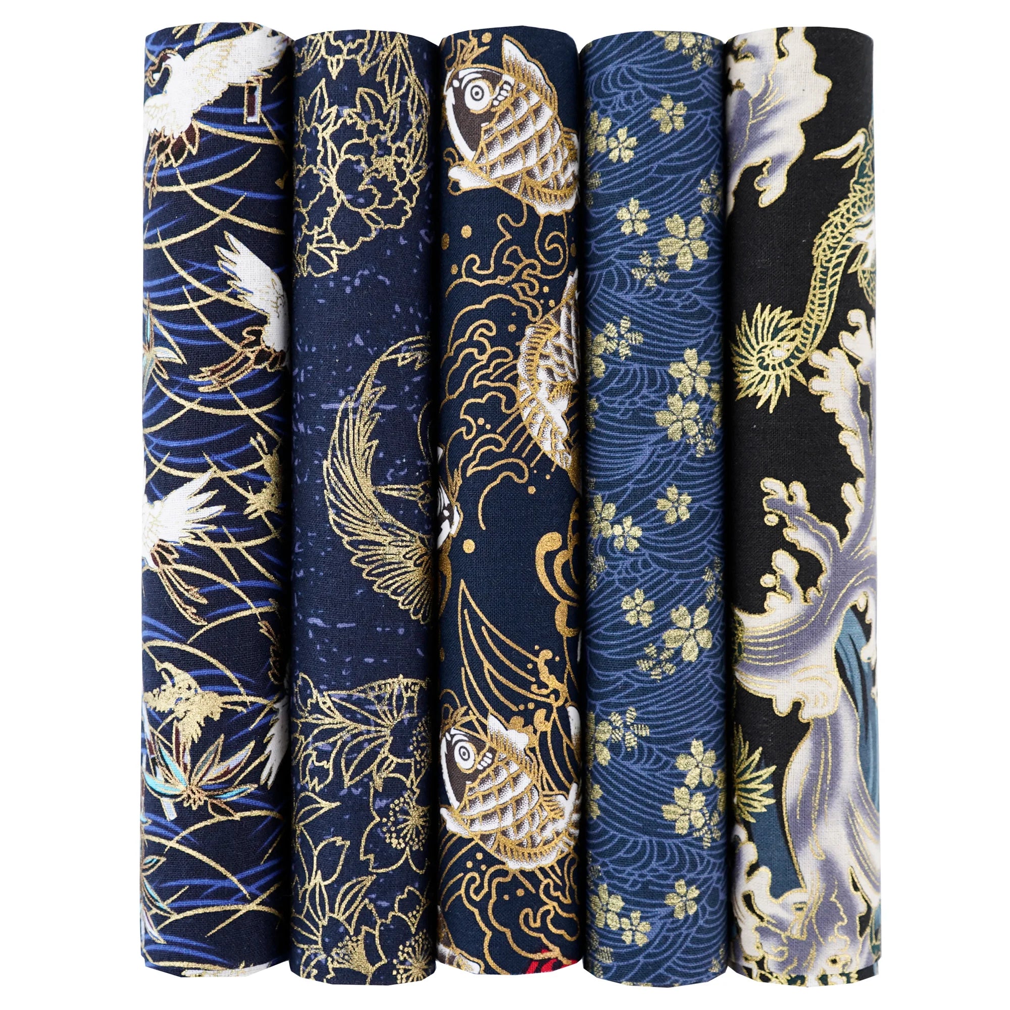 100% Cotton Fabric Bundle - 5 Different Designs for DIY Quilting, Sewing & Patchwork Crafts (50x50cm & 25x25cm)