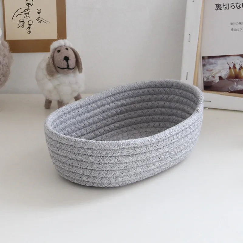 Nordic Cotton Rope Woven Storage Baskets - Multi-Purpose Desktop Organizer for Cosmetics, Keys & Sundries