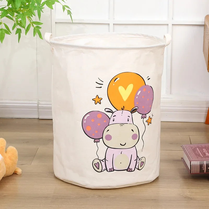 Animal Laundry Toys Organizer Basket - Large Cartoon Canvas Barrel with Handle for Kids