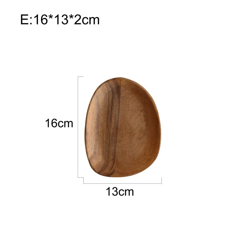 Solid Wood Dinner Plates - Irregular Oval Serving Tray for Fruit, Sushi, Tea & Home Decoration
