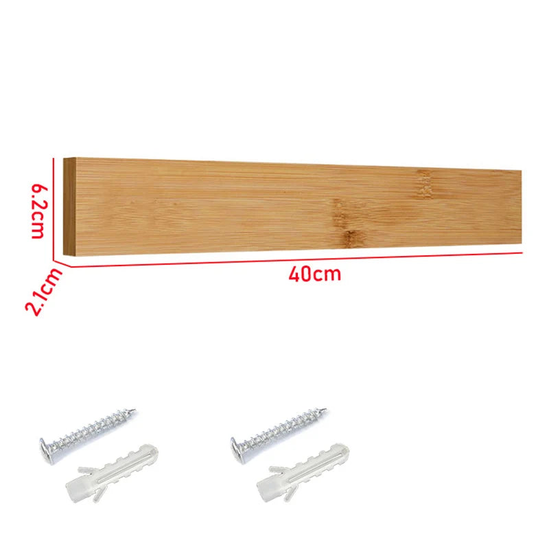 Powerful Magnetic Knife Holder Strip - Wood Bamboo Kitchen Knife Rack Wall Mount Japanese Slicing Magnet Block
