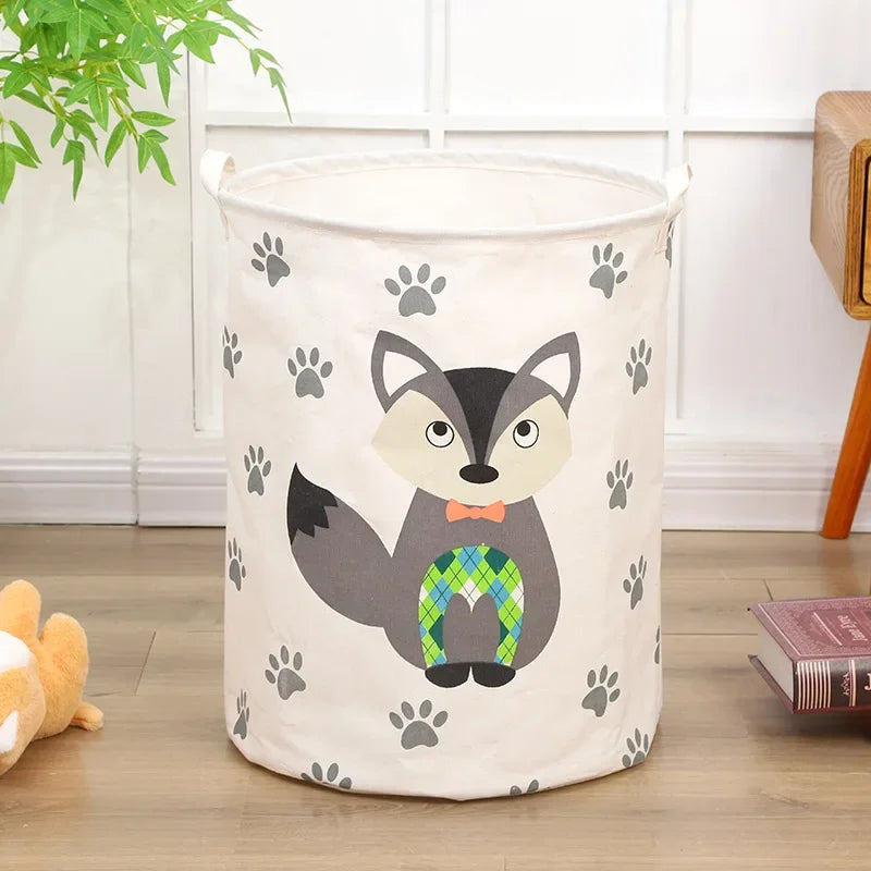 Animal Laundry Toys Organizer Basket - Large Cartoon Canvas Barrel with Handle for Kids