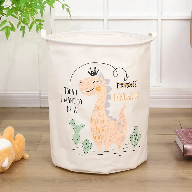 Animal Laundry Toys Organizer Basket - Large Cartoon Canvas Barrel with Handle for Kids