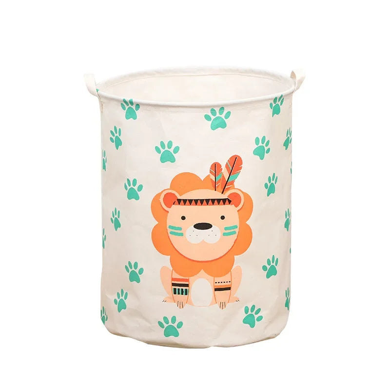 Animal Laundry Toys Organizer Basket - Large Cartoon Canvas Barrel with Handle for Kids