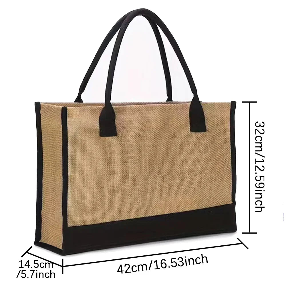 Shopping Bag Burlap Tote Bag - Lightweight Large Capacity Women's Grocery Organizer with Garland Letter Pattern