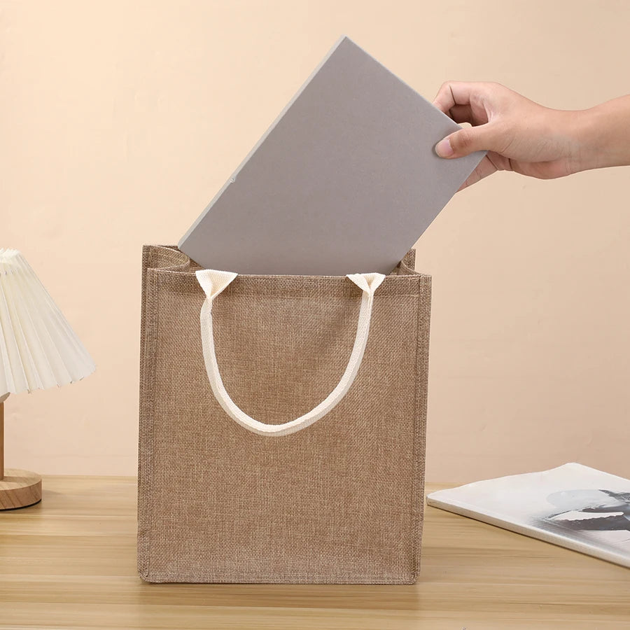 New Linen Tote Bag - Large Capacity Jute Shopping Bag & Travel Organizer with Imitation Linen Design