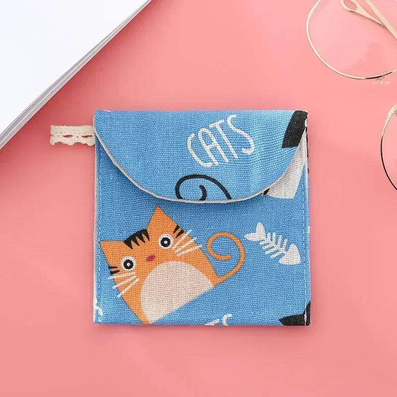 New Sanitary Pad Pouch - Mini Folding Women's Cute Bag for Napkin Storage & Organization (13x13cm)