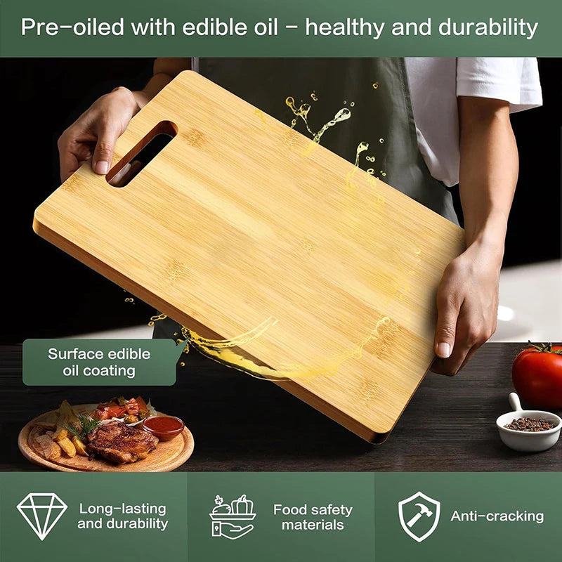 Bamboo Kitchen Cutting Board - Double-Sided Rectangular Thickened Solid Wood Cutting Board for Fruit, Veggies & Meat