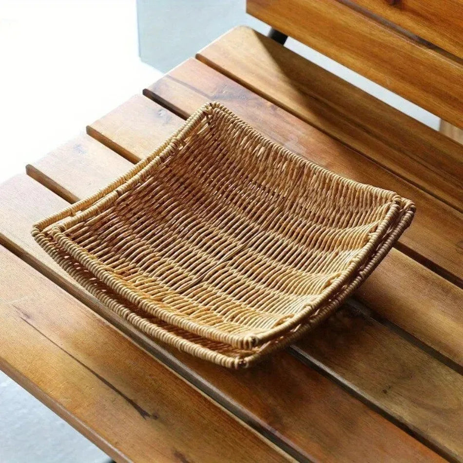 Handwoven Rattan Storage Basket - Wicker Tray for Picnic, Bread & Food Storage