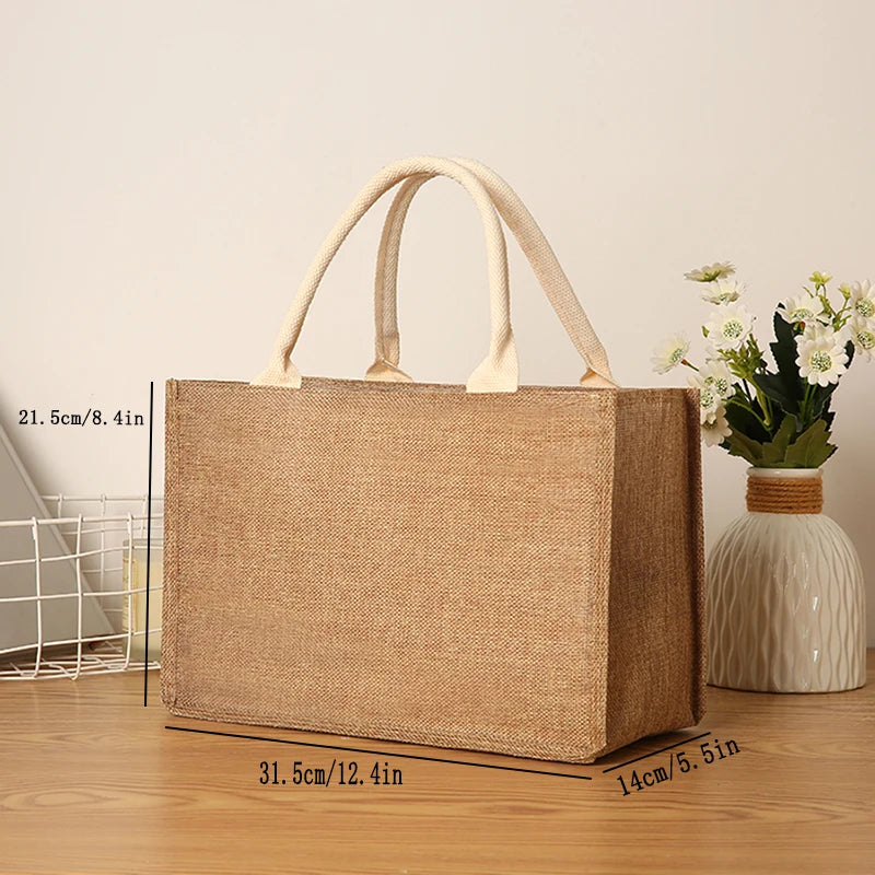New Linen Tote Bag - Large Capacity Jute Shopping Bag & Travel Organizer with Imitation Linen Design