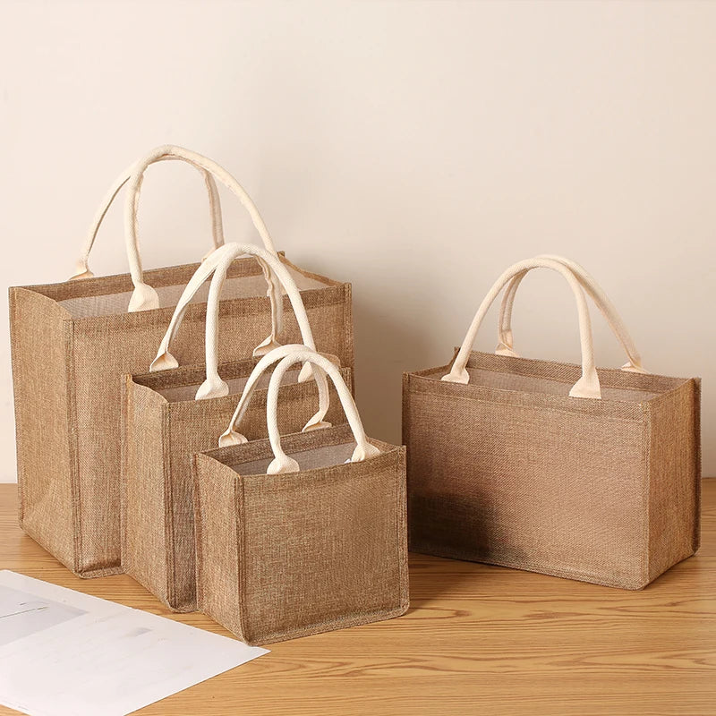 New Linen Tote Bag - Large Capacity Jute Shopping Bag & Travel Organizer with Imitation Linen Design