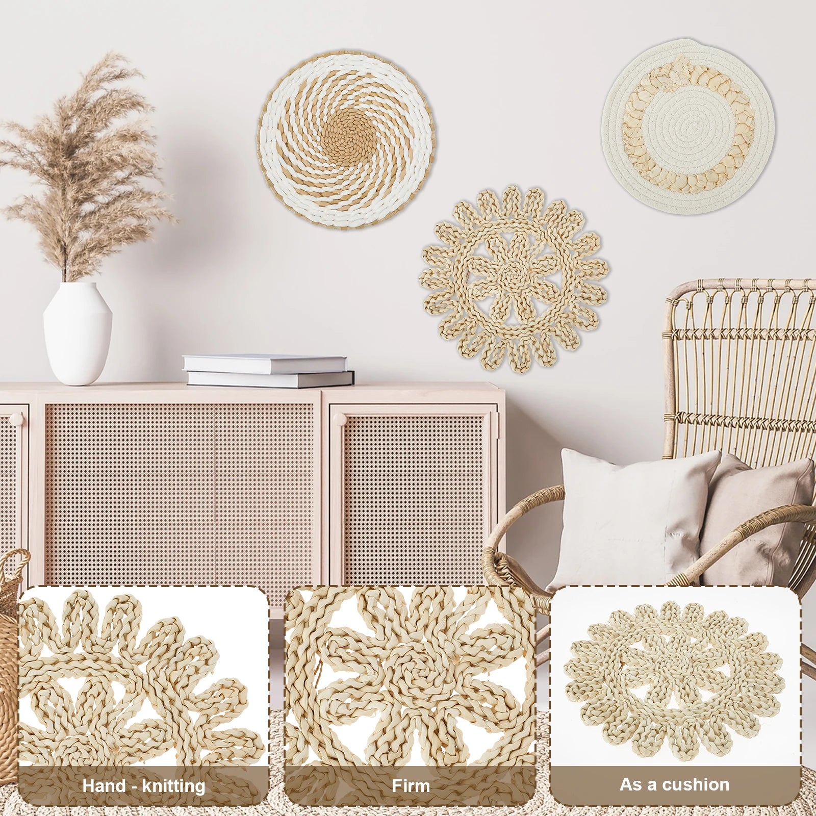 11Pcs Woven Wall Basket Decor - Handmade Rattan Wicker Aesthetic Wall Baskets for Home Decoration