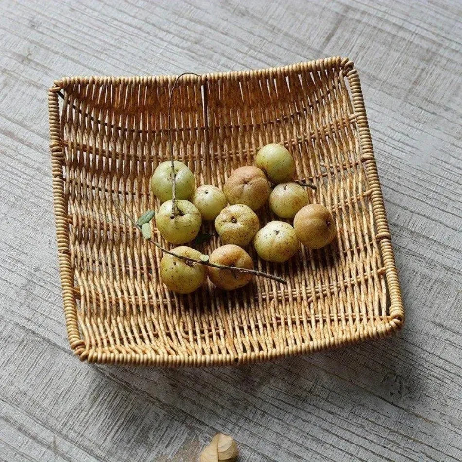 Handwoven Rattan Storage Basket - Wicker Tray for Picnic, Bread & Food Storage