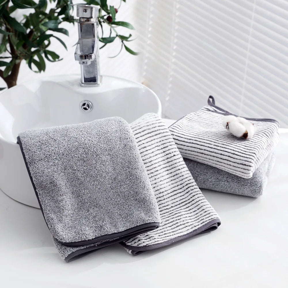 Striped Bamboo Hand Towel - Absorbent & Quick-Drying Super Soft Bathing Towel for Home Bathroom (35x75cm)