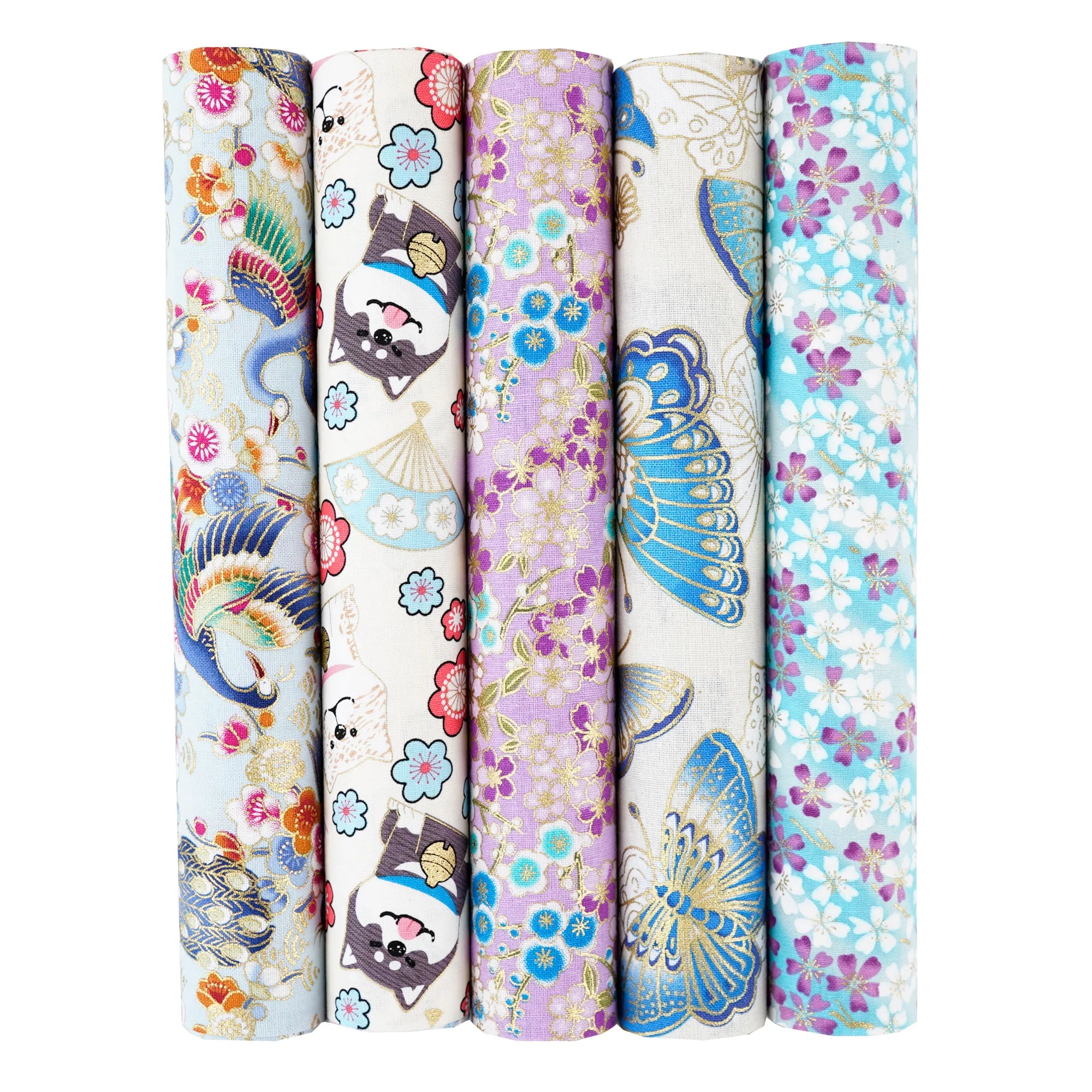 100% Cotton Fabric Bundle - 5 Different Designs for DIY Quilting, Sewing & Patchwork Crafts (50x50cm & 25x25cm)