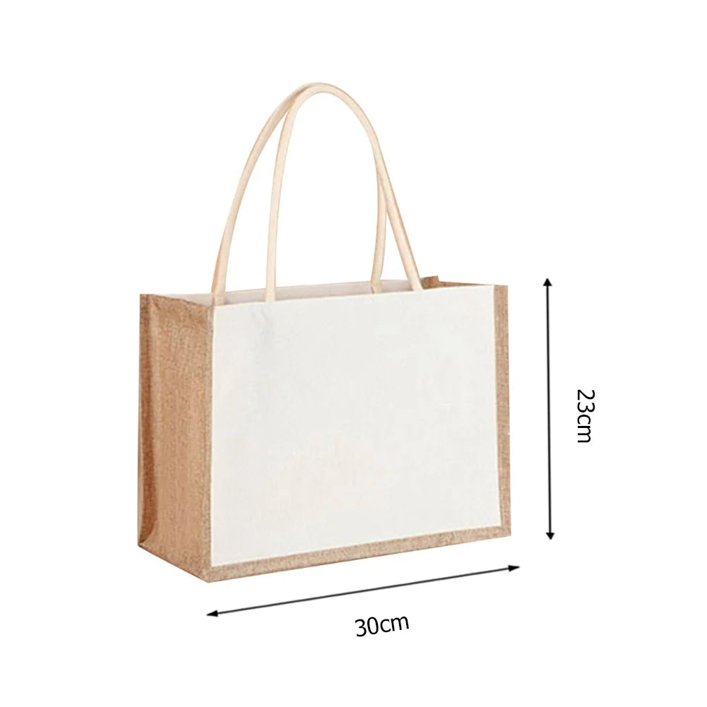 Burlap Jute Tote Bag - Vintage Reusable Grocery Shopping Wedding Gift Handbag with Large Capacity
