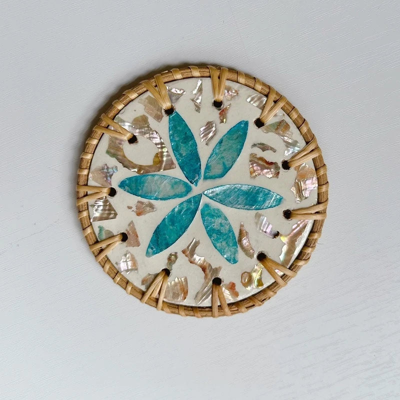 Handmade Colorful Rattan Thermal Insulation Coaster - Shell Flower Pattern Round Table Protection