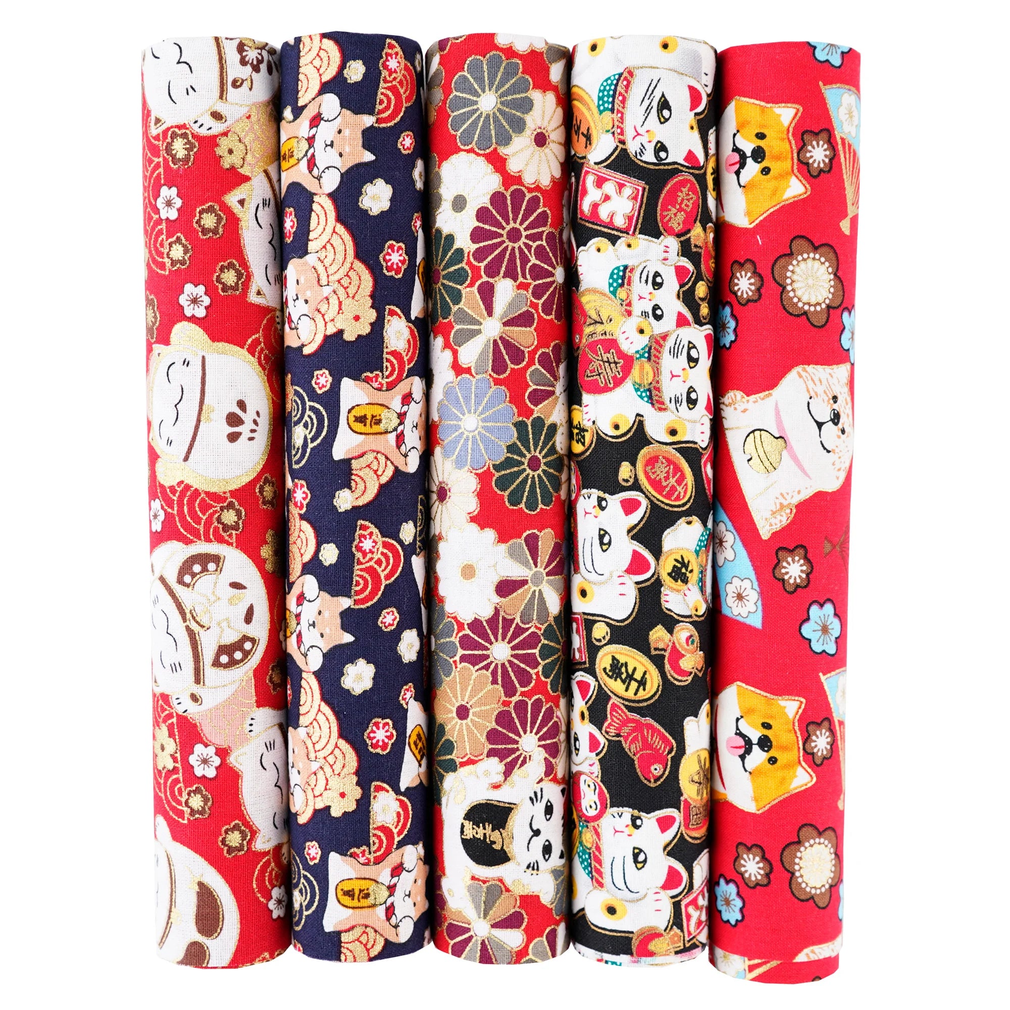 100% Cotton Fabric Bundle - 5 Different Designs for DIY Quilting, Sewing & Patchwork Crafts (50x50cm & 25x25cm)