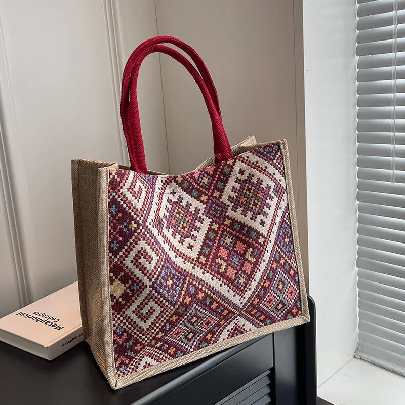 Ethnic Style Large Capacity Commuter Bag - National Style Single Shoulder Tote for Women