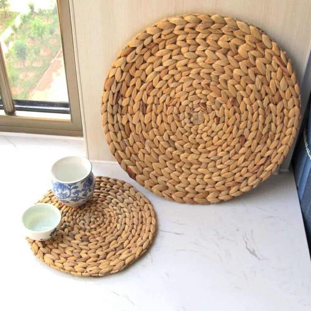 Placemats Weave Rattan Cups Mat - Natural Straw Dining Table Home Decor