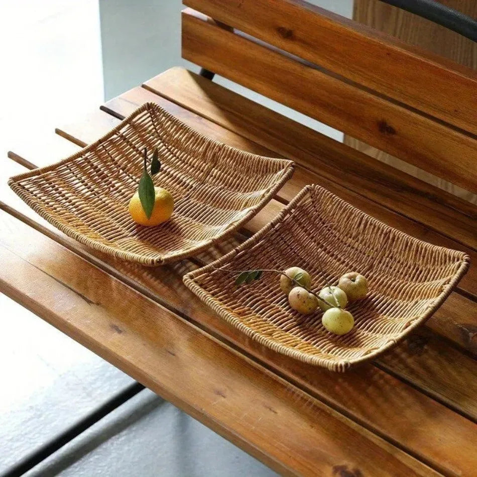 Handwoven Rattan Storage Basket - Wicker Tray for Picnic, Bread & Food Storage