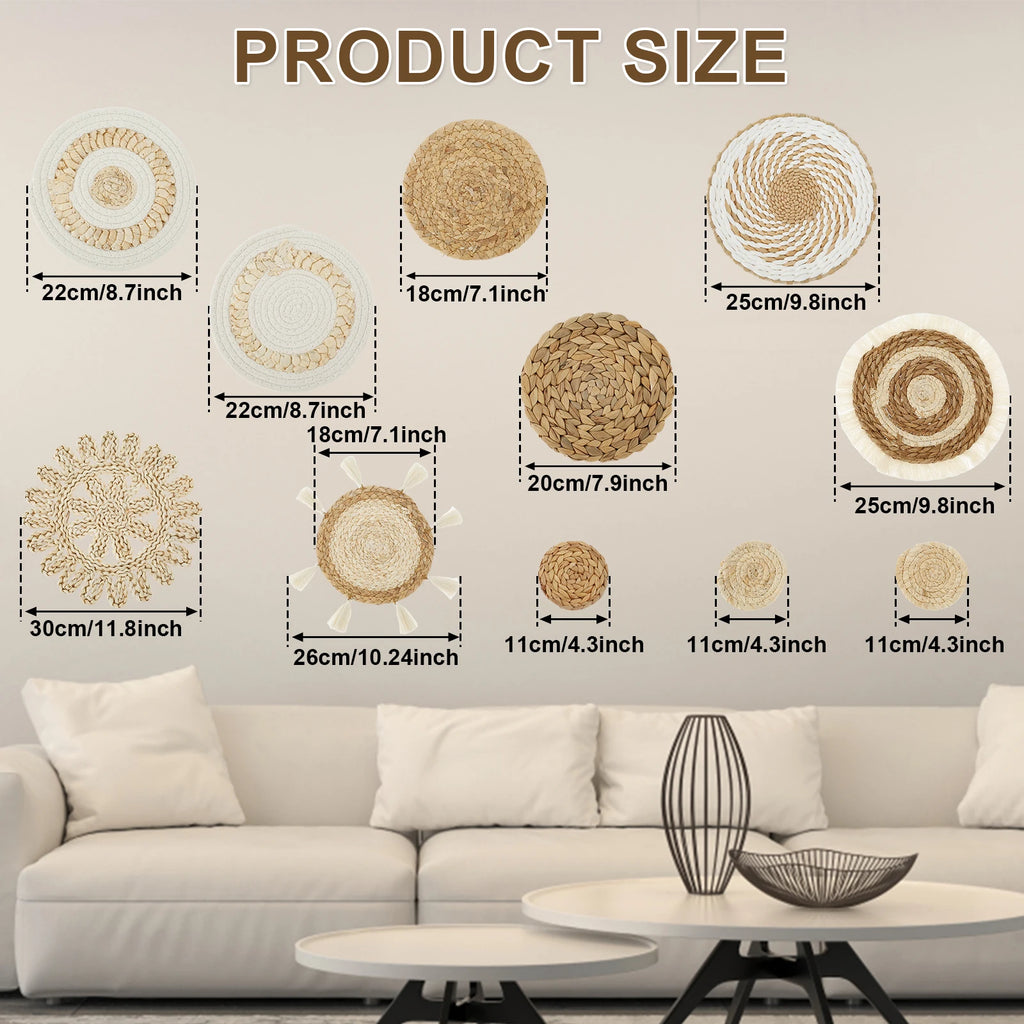 11Pcs Woven Wall Basket Decor - Handmade Rattan Wicker Aesthetic Wall Baskets for Home Decoration