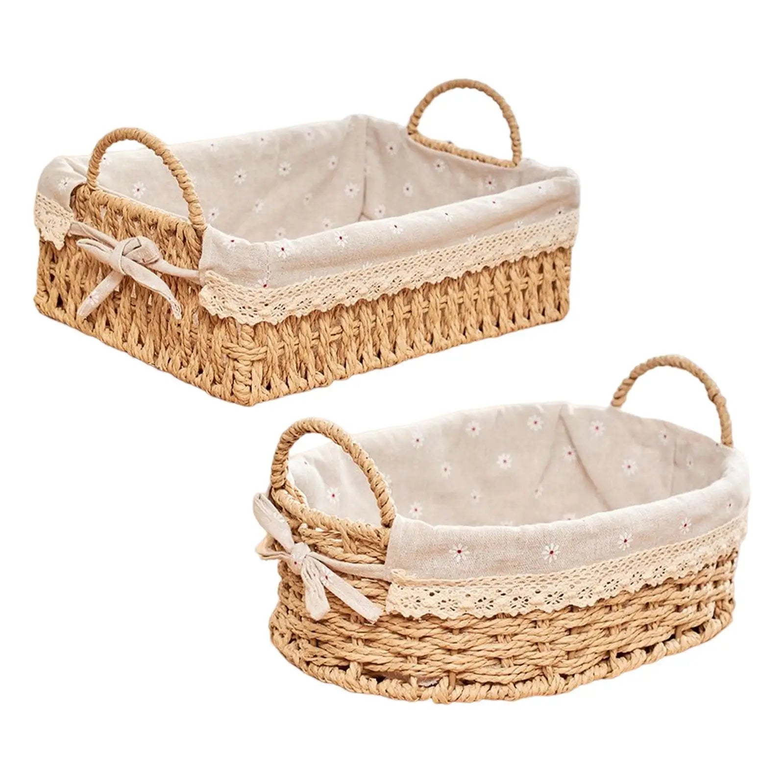 Woven Storage Baskets - Handwoven Kitchen Organizer with Handles for Cosmetics, Fruit & Home Decor