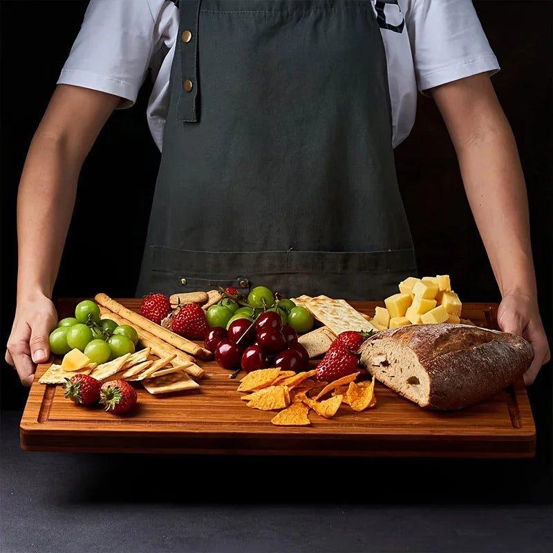 Large Butcher Chopping Block with Juice Grooves - 2.54cm Thick Bamboo Cutting Board for Cheese, Charcuterie & Chopping