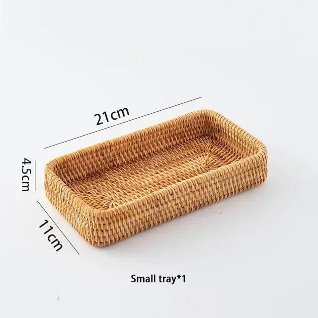 Handwoven Rattan Storage Basket - Wicker Bread Fruit Breakfast Tea Picnic Kitchen Storage Tray