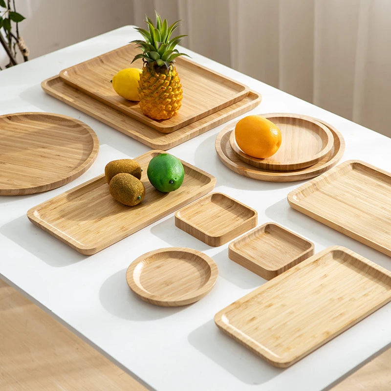Simple Japanese Bamboo Tea Tray - Kitchen Storage Serving Tray for Dessert, Breakfast, Coffee & Food