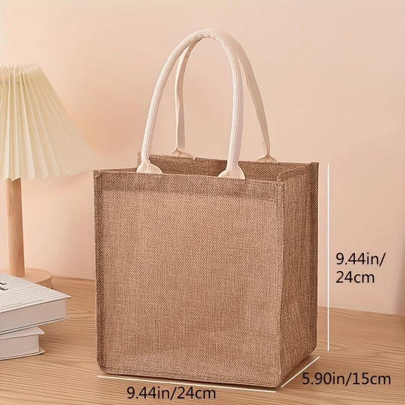 New Linen Tote Bag - Large Capacity Jute Shopping Bag & Travel Organizer with Imitation Linen Design