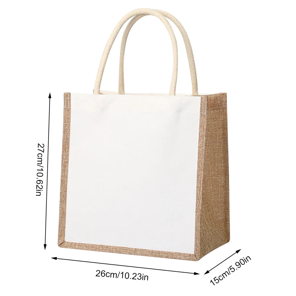 Burlap Jute Tote Bag - Vintage Reusable Grocery Shopping Wedding Gift Handbag with Large Capacity