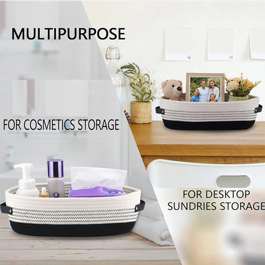 Nordic Cotton Rope Woven Storage Baskets - Desktop Sundries Organizer for Keys & Cosmetics