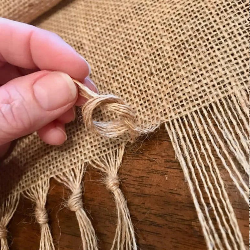 Natural Jute Table Runner with Tassel - Christmas Home Wedding Table Decoration Flag Cloth
