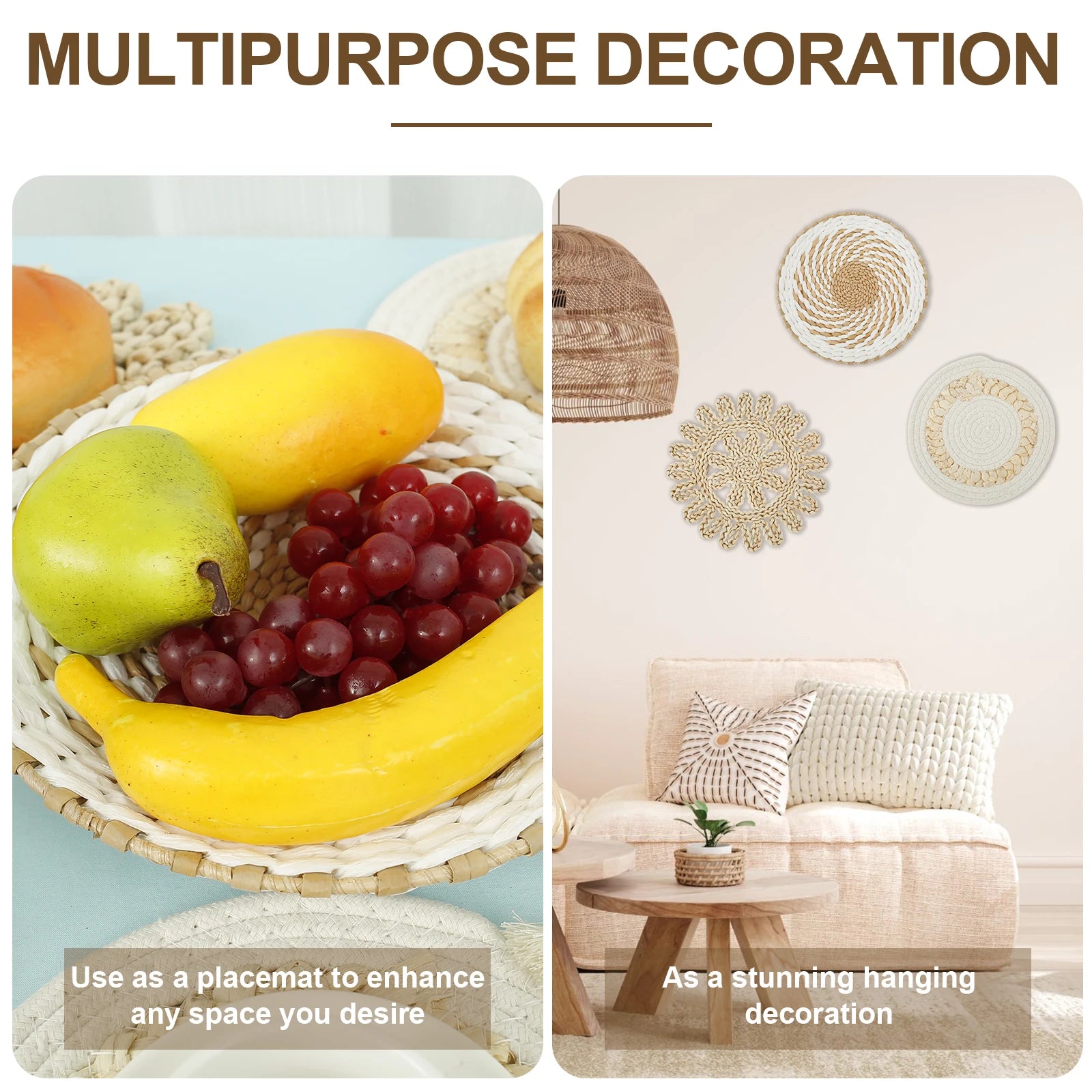11Pcs Woven Wall Basket Decor - Handmade Rattan Wicker Aesthetic Wall Baskets for Home Decoration